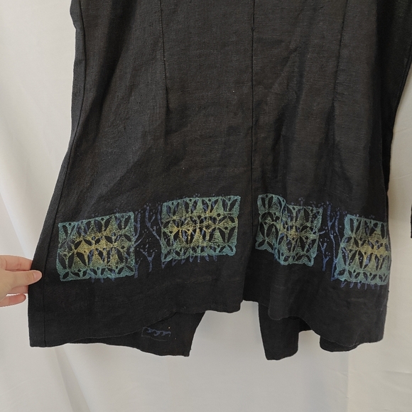 VTG Blue Fish RARE 100% Linen Hand Printed Coral Button Up Black Shirt Size 1 - Picture 12 of 15